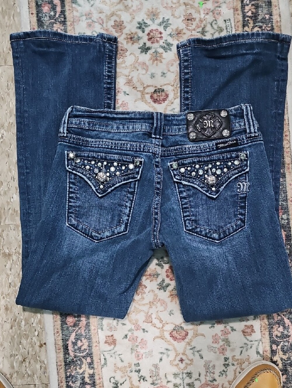 Miss Me Dark Blue Rhinestone Embellished Bootcut Jeans - Picture 4 of 11